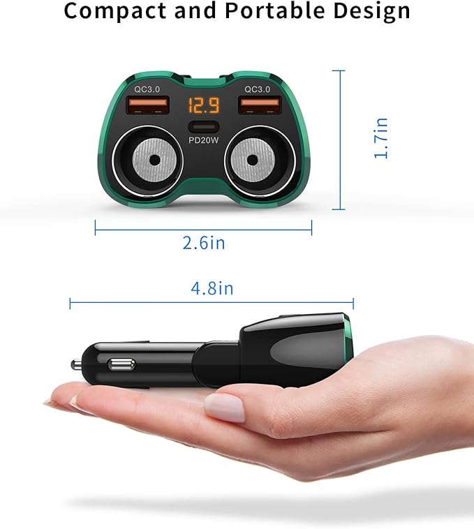 [2026 Upgraded] Cigarette Lighter Splitter, SUPERONE 180W 2-Socket Cigarette Lighter Adapter with Dual QC3.0 and 20W PD USB C Car Charger Splitter for GPS/Dash Cam/Laptop/iPad/iPhone 17/16/15/14/13/12