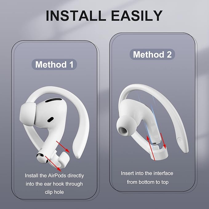 ICARERSPACE 2 Pairs AirPods Ear Hooks for AirPods Pro 2, Pro, 4, 3, 2 & 1 - Upgraded Anti Slip Sports Clip Hooks - White