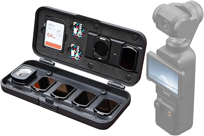 Sinyutia Filter Case for DJI Pocket 4/3, Magnetic Lens Filter Storage Case for DJI Osmo Pocket 3/4 Creator Combo Accessories, ND-UV-CPL Wide Angle Macro Lens TF/SD Card Organizer