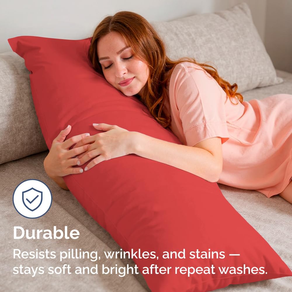 Skiennix Body Pillowcases Set of 2 | 20x54 Soft Covers for Side Sleepers - Comfy, Wrinkle-Free, Machine Washable - Red