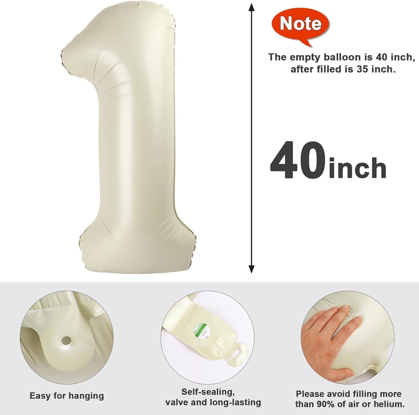 Numbers 14 Balloons - Large 40-Inch Cream Foil Balloons for 14th Birthday & Wedding Decor
