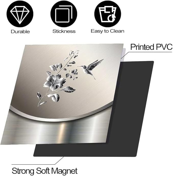 Dishwasher Magnet Cover Sticker,Stainless Steel Design Bird and Flower Pattern Magnetic Refrigerator Door Decal Magnets Kitchen Decor Sticker Fridge Magnets Decor Panel,23W x 26H inchs