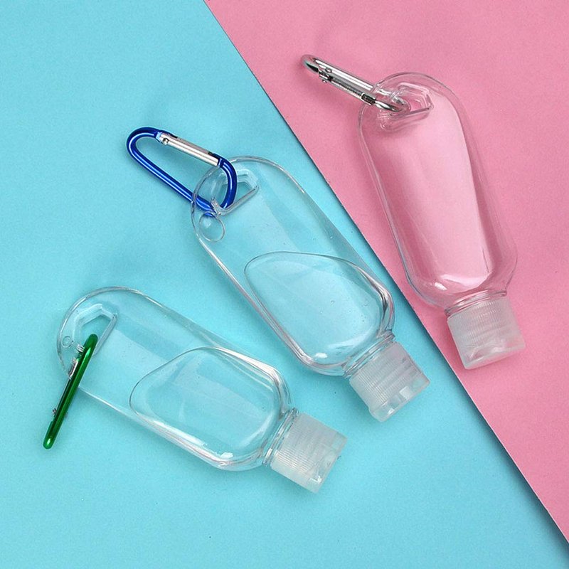 50 Pack Travel Plastic Clear Keychain Bottles,2 oz Leakproof Refillable Empty Bottles Portable Liquid Squeeze Container Flip Cap (50pc)
