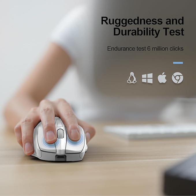 TECKNET Wireless Mouse Rechargeable, 2.4G USB-A Silent Mouse, Quiet Click, 6 Adjustable 4800 DPI, Cordless Computer Mice, Ergonomic Mice for Laptop, 6 Buttons for Chromebook, Ergo Grip - White