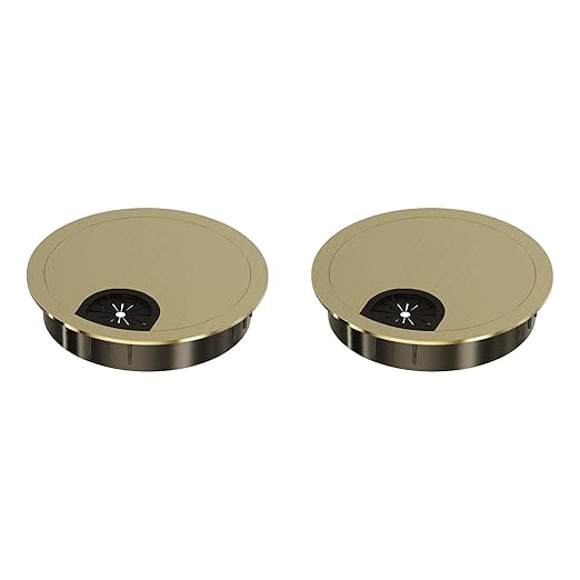 Skweawert 2 Pack Desk Grommet 2-1/8 Inch 53mm, Zinc Alloy Computer Desk Wire Hole Cover, Office Desktop Cord Cable Hole Metal Ring, Bronze Tone