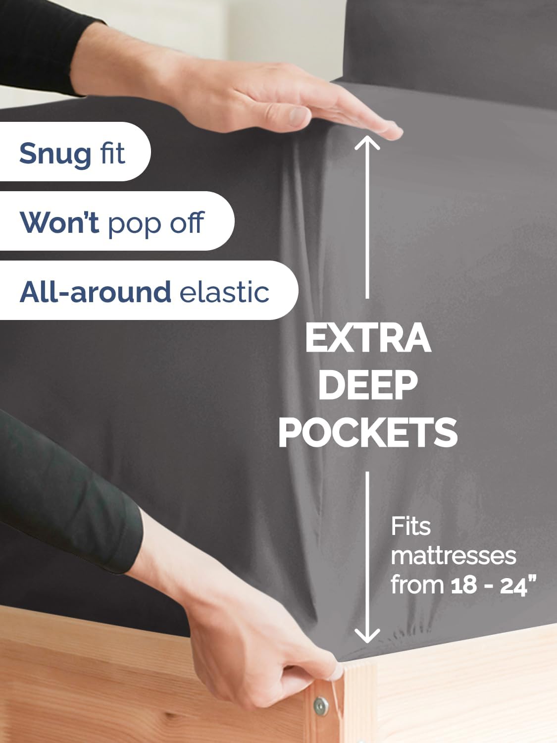 Skiennix Extra Deep King Sheet Set - 6-Piece Breathable Cooling Bedding - Soft, Wrinkle-Free Grey