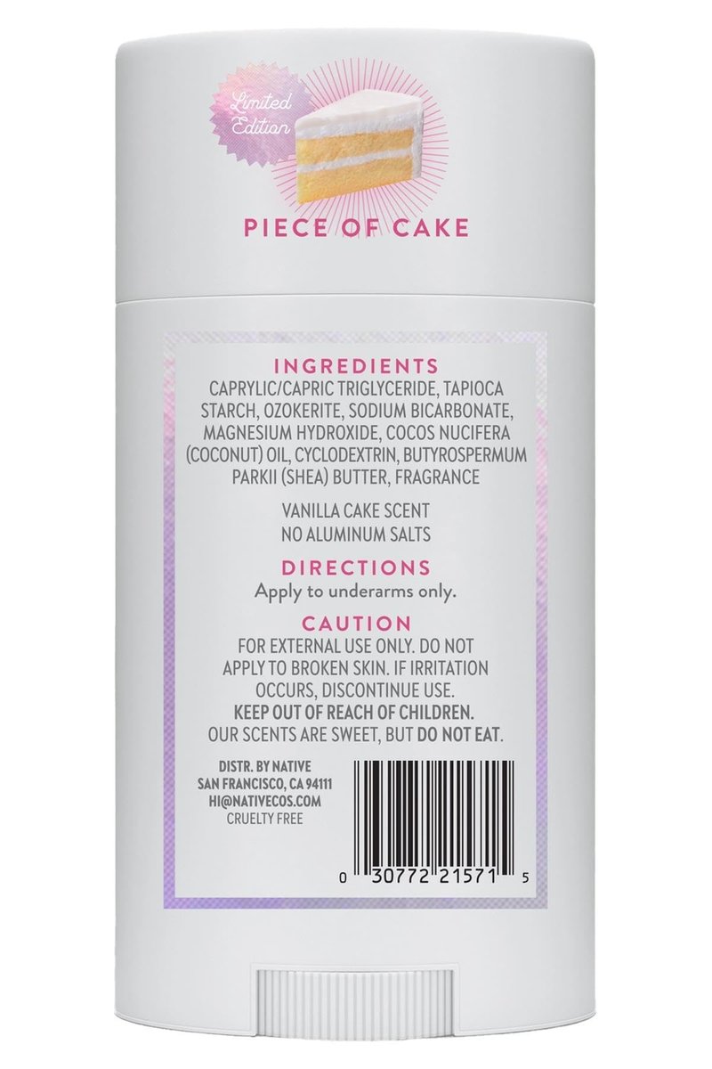 Native Aluminum-Free Clean Deodorant with Natural Derived Ingredients, 72HR odor control | Deodorant for Women and Men | Baking Soda, Coconut Oil, Shea Butter | Piece of Cake Birthday