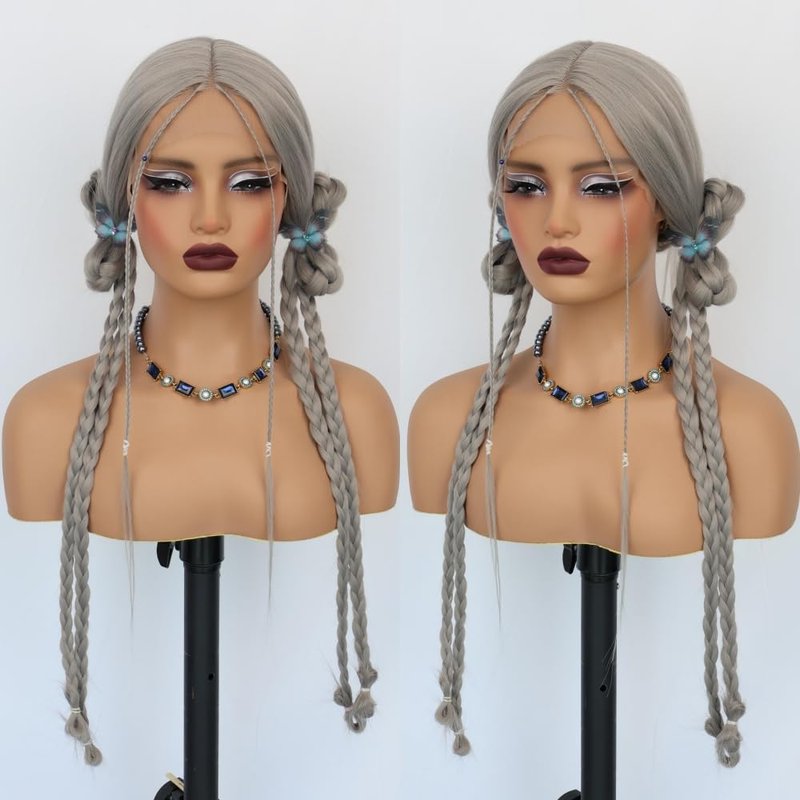 Conkolar Long Hair Wigs for Women Gray Color Synthetic Lace front Wig Middle Part Natural Hairline Pre-Plucked Long Straight Wigs