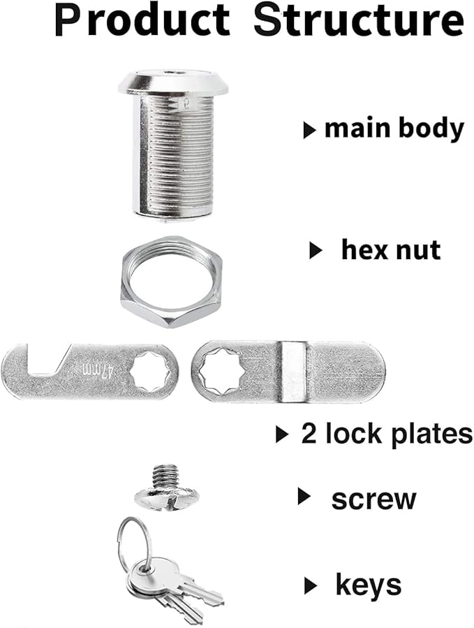 Sartatue Cabinet Cam Locks Keyed Alike, 1'' Fits on 3/4'' Max Door Thickness, Secure File Drawer Mailbox RV Storage Replacement Set, Zinc Alloy (1 Inch 2Pcs)