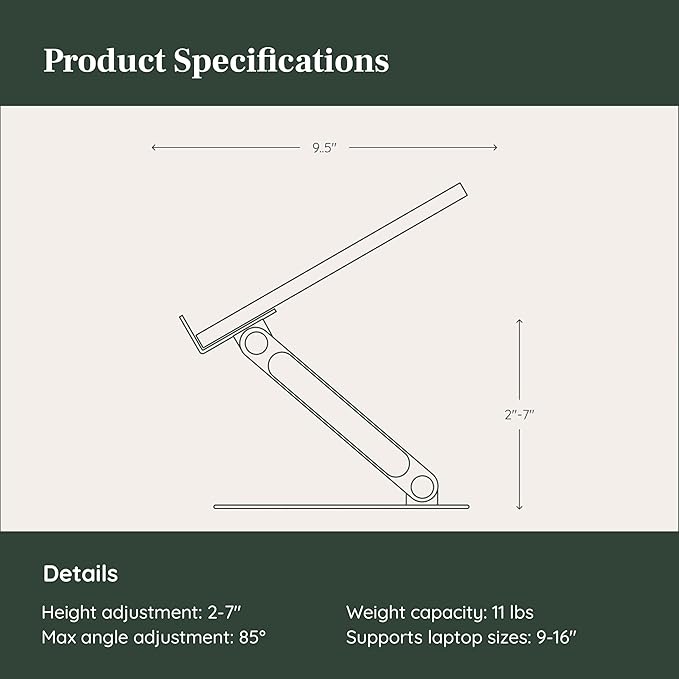 Branch Adjustable Laptop Stand - Portable Wooden Laptop Riser with Customizable Height & Angle - Foldable - Secure Silicon Grips for Home or Office - Walnut