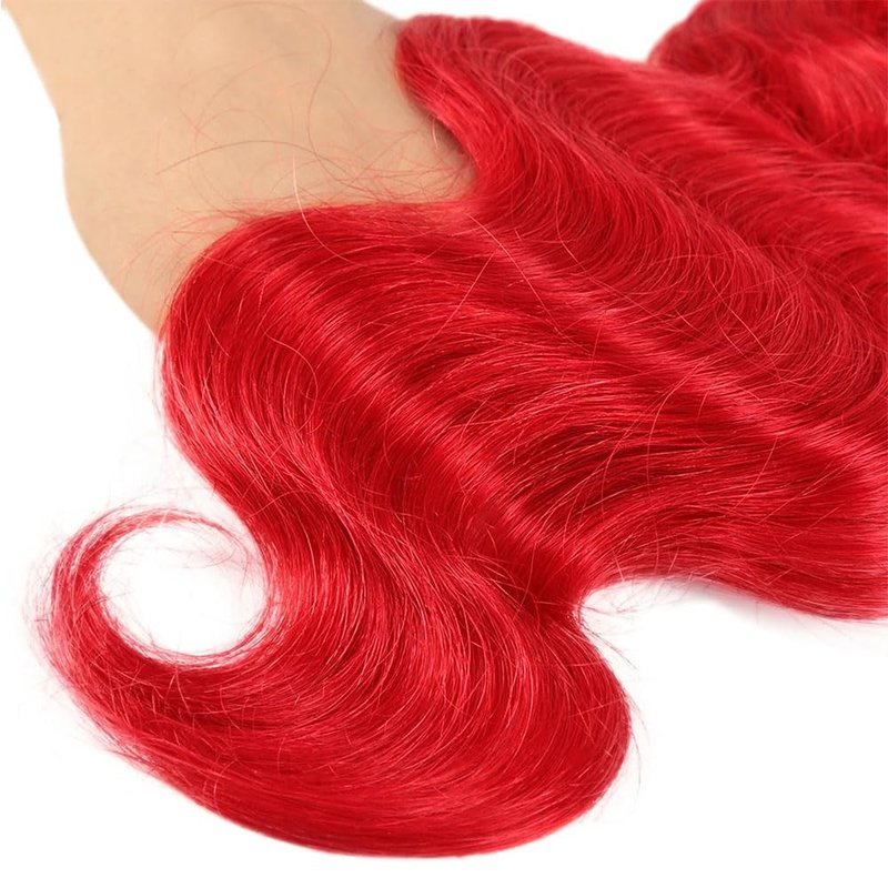 Red Body Wave Human Hair Extensions - 16, 18, 20 Inch Bundles | Unprocessed Brazilian Virgin Hair, 50g Each