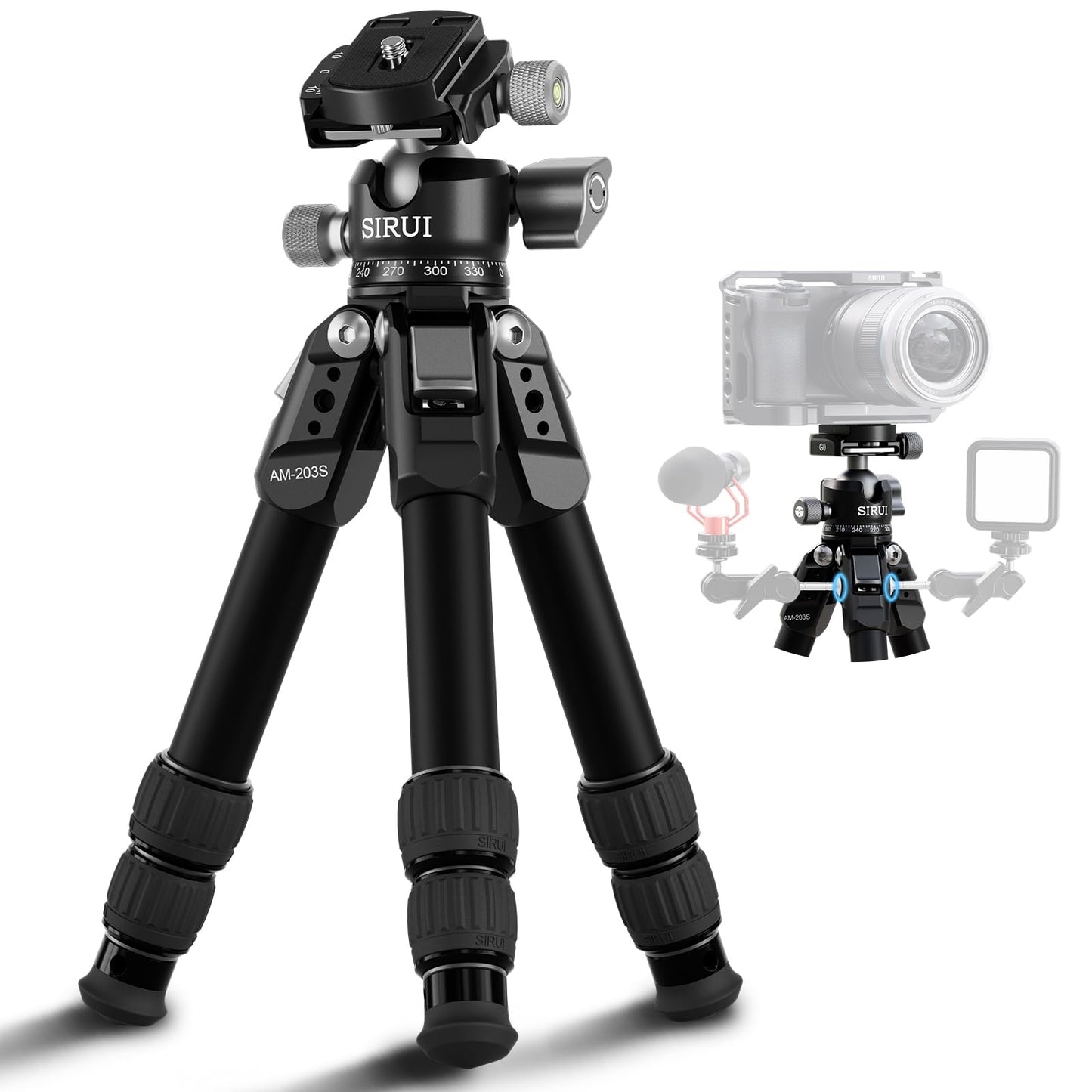 SIRUI Aluminum Alloy Desktop Tripod, 1.9lbs Mini Lightweight Tripod with Low-Profile Ball Head, Compact Design, 33lbs Load, 16.7" Max Height, for DSLR, Mirrorless Camera, Phone, Vlogging