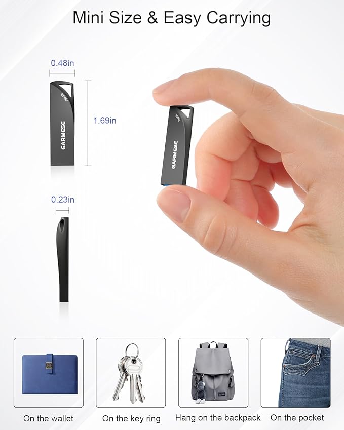 GARMESE 256GB USB 3.0 Flash Drive, Metal Waterproof USB Drive, Durable Slim Thumb Drive with Keychain, Plug & Play Memory Stick for PC, Laptop, Car Audio