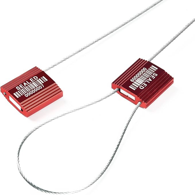 LeadSeals 50 Red High Security Cable Seals with Barcode, Pull Tight Numbered Steel Security Seals, Anti-Tamper Shipping Self-Locking Tags for Logistics, ISO 17712 Certified