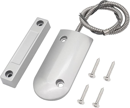FOCMKEAS Magnetic Reed Switch Wired Surface Mount Normally Closed NC Contact Sensor Alarm Magnetic Door Switch with 2 Wires, Zinc Alloy Sliver, OC-60