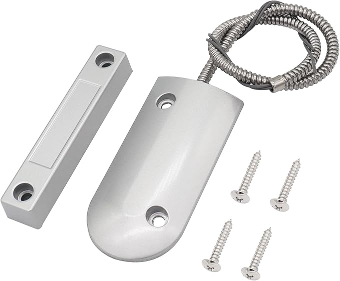 FOCMKEAS Magnetic Reed Switch Wired Surface Mount Normally Open NO Contact Sensor Alarm Magnetic Door Switch with 2 Wires, Zinc Alloy Sliver, OC-60B