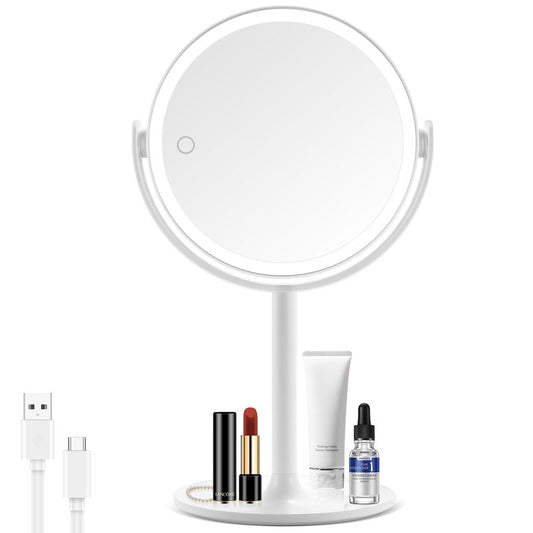 GOMIPURU Magnifying Makeup Mirror with Lights 20x, Lighted Magnifying Mirror, Charging Port on Stand, Double Sided Switch Eye-Protection 3 Colors Dimmable Vanity Mirror with Light, Large 8.6 in
