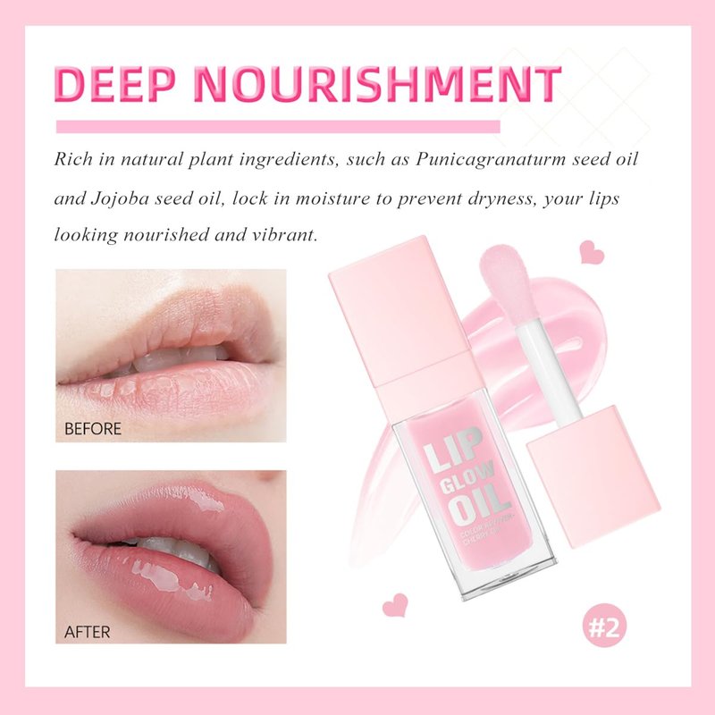 Glow Lip Oil Set, 4 Colors Tinted Glow Lip Oil Set, Hydrating Transparent Moisturizing Plumping Non-Sticky Big Brush Head Lip Gloss