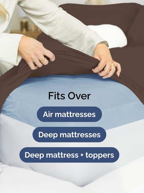 Extra Deep King Fitted Sheet - Hotel Luxury Single Fitted Sheet Only - Easily Fits 18 inch to 24 inch Mattress - Ultra Soft, Wrinkle Free w/Extra Deep Pockets - Easy-Care, Breathable & Comfy - Brown