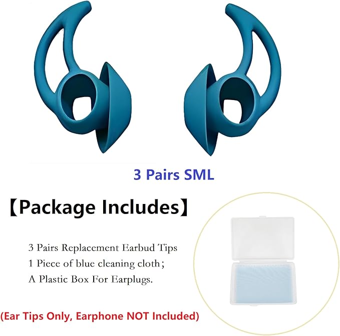 CYADCI Silicone Earbud Tips 3 Pairs SML Soft and Comfortable Noise Isolation Replacement Blue Ear Tips Compatible with Bose QuietComfort and Sport Earbuds
