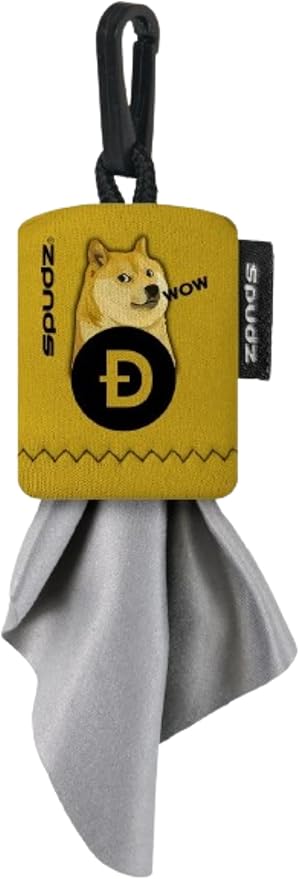 SPUDZ Classic Microfiber Lens Cleaner – Clip-On Pouch, Washable – for Binoculars, Scopes, Glasses, Screens | Classic | Doge Coin, 6 x 6 inch (2 Pack)
