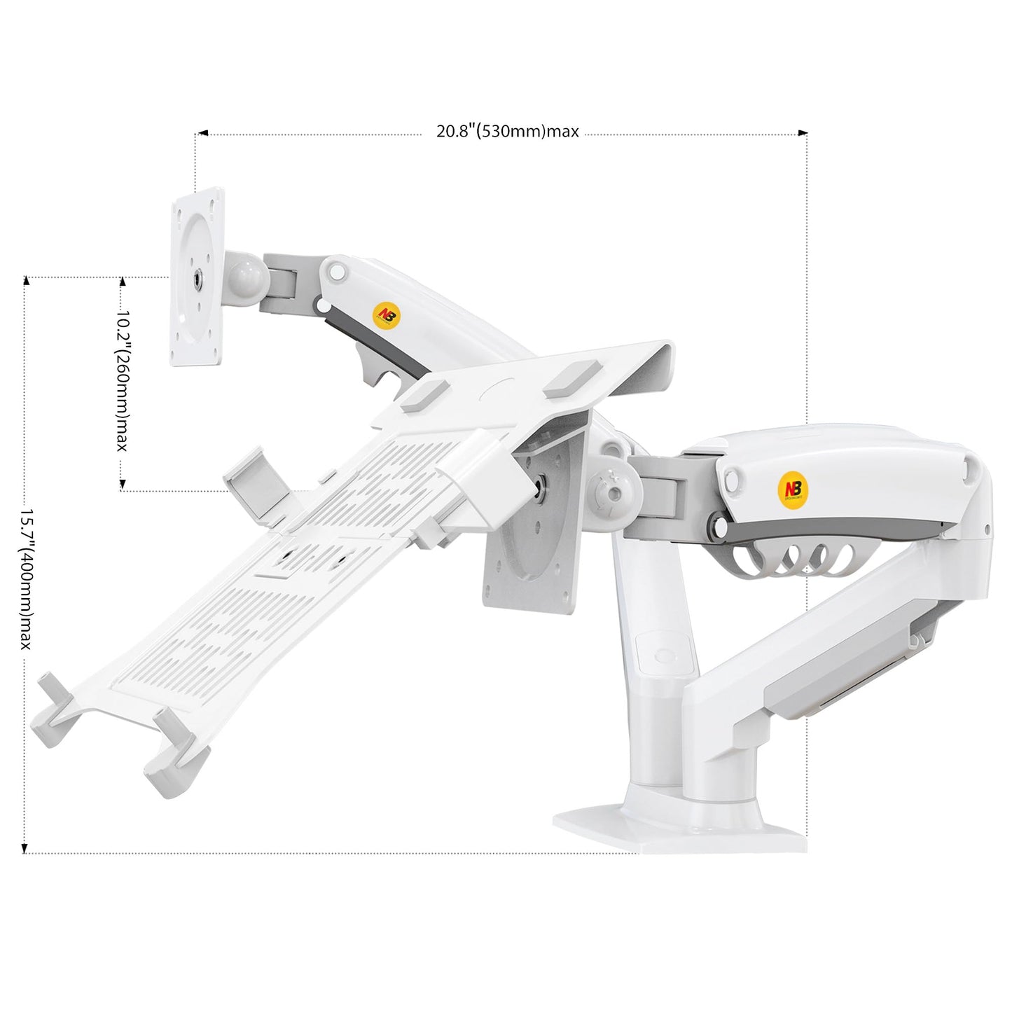 NB North Bayou Laptop Mount with Adjustable Tray for 10-17”Notebook, Full Motion Arm with VESA Plate for 17-30”Monitor,Clamp-on Grommet Mounting F160-FP (White)