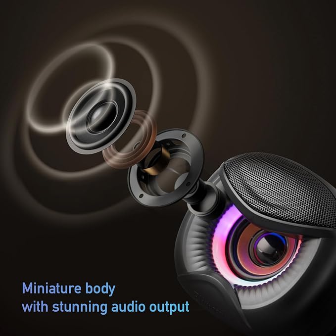 Elimavi USB Computer Speakers, 3.5mm Aux Speaker and USB Powered Interface are Suitable for Desktop Laptop Monitor, Owl Eye Design, Includes a USB-C Adapter, Colorful Lights