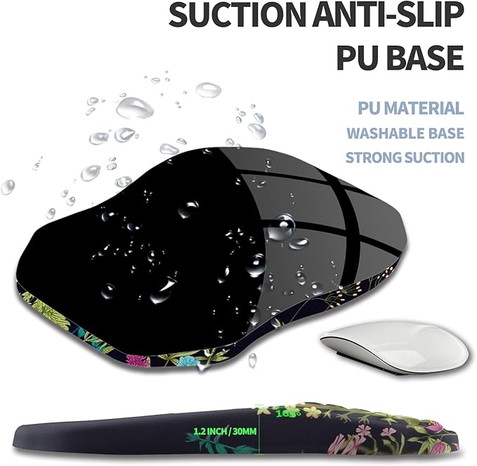 Gleamtide Ergonomic Raised Mouse Pad Wrist Support with Bilateral Slope Memory Foam Mousepad for Wrist Rest and Carpal Tunnel Pain Relief 11.8x7.9〃Midnight Flowers