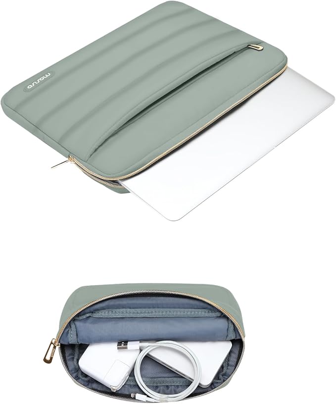 MOSISO Laptop Case 13.3 inch,13-13.3 inch Puffy Laptop Sleeve Compatible with MacBook Neo/Air 13.6 M5 M4 M3 M2 M1/Pro 13/14,HP Dell ASUS Lenovo,Polyester Horizontal Bag with Small Case,Antique Green