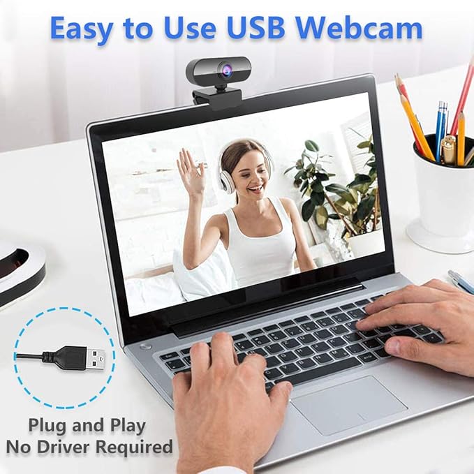 FWV Webcam with Microphone&1080P HD Web Cam,Stand for PC/MAC/Laptop/Desktop, Wide Angle Web Cameras for YouTube,Skype,Zoom,Xbox One,Video Calling,Studying and PS4