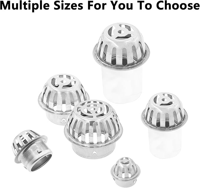 Roof Floor Drain,SAFYY 304 Stainless Steel Roof Drain Dome,Balcony Roof Dome Drain Cover,Yard Outdoor Anti Blocking Strainer,Gardens Gutter Cleaning Tool,Rain Bucket Drainage Parts (2, 200mm/8)
