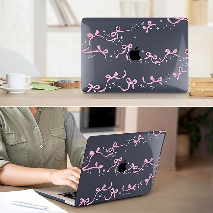 HOHAIYOO Compatible with MacBook Air 13.6 inch Case 2026 2025 2024-2022 Release M5 A3449 M4 A3240 M3 A3113 M2 A2681 with Touch ID, Hard Shell Case&Keyboard Cover&Screen Protector&Webcam Cover, Bows-b