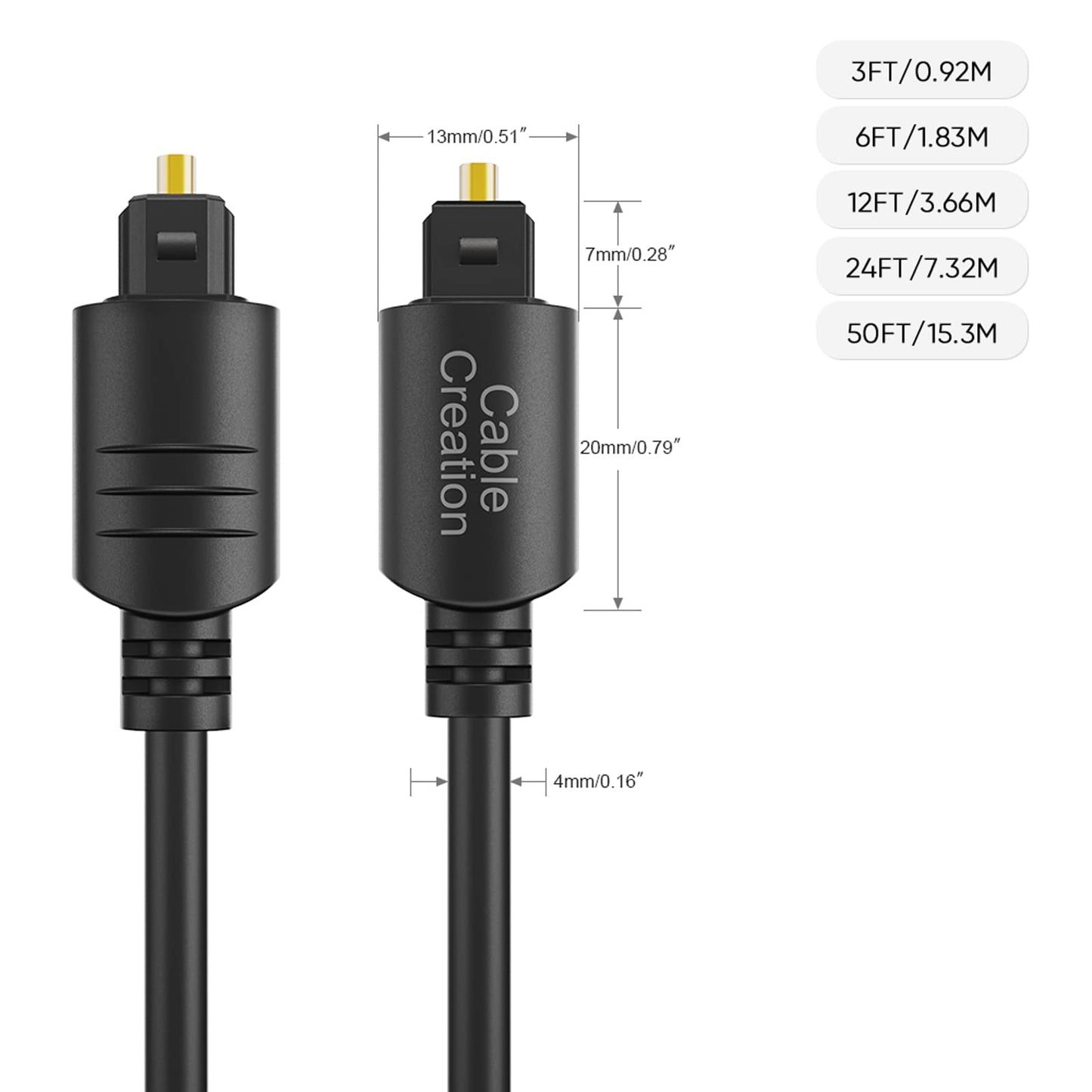 CableCreation 50FT Digital Fiber Optical TosLink Cable Gold Plated for Home Theater, Sound Bar, TV, PS4, Xbox, VD/CD Player,Blu-ray Players,Game Console& More,Black
