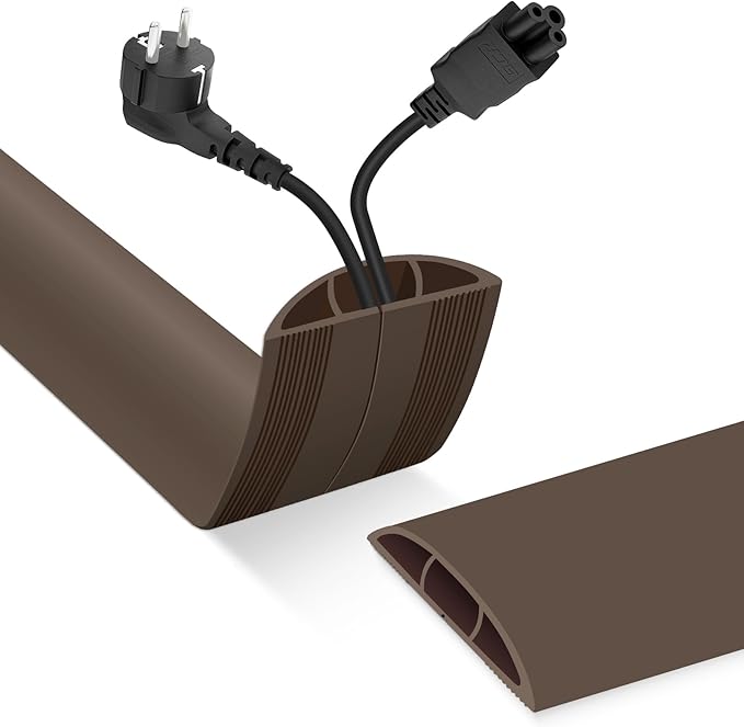 Floor Cord Cover, Cable Protector, 0.63W x 0.31H inches, Wire Cover for Extension Cords, Floor Cable Covers Prevent Cable Trips (Brown, 50-3.3 Feet)