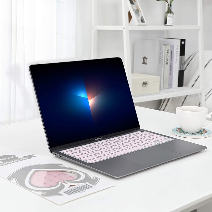 Allinside Soft Silicone Keyboard Cover for MacBook Air 13.3 inch (A2337 M1 A2179, 2021 2020) with Touch ID, Quiet Typing Keyboard Protector Skin, US Version, Light Pink