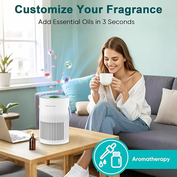 Air Purifiers for Bedroom, Jafända Pet Hair Air Purifier, Max 650 ft², 3-in-1 Filter, H13 HEPA Air Filter, 20dB Quiet Sleep Mode, 7-Night Light, Portable Handle for Home, Remove Dust, Smoke, Odor