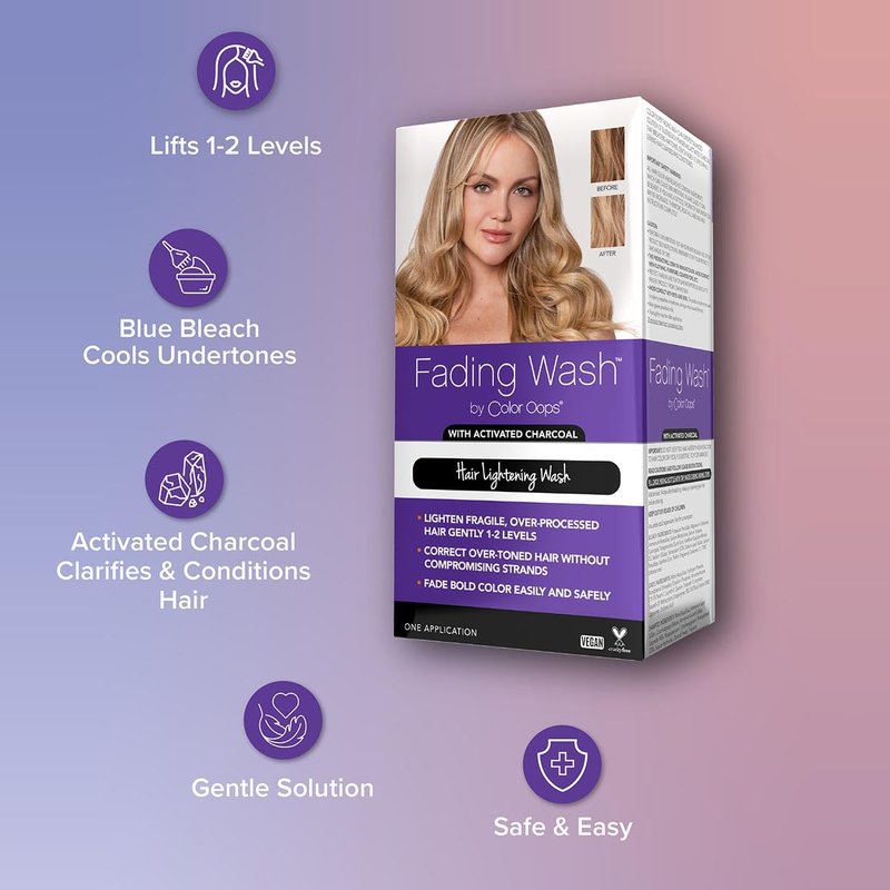 Color Oops Fading Wash Kit with Activated Charcoal, Hair Lightening Wash Gently Fades Processed Hair, Lifts 1-2 Levels of Bold Color and Brightens Tone, Vegan & Cruelty Free
