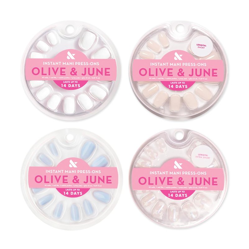 Press-On Nails Kit - 4 Realistic Fake Nail Sets | HD Crisp White, Classic French, Shimmery Super Star, BP Icy Blue - Non-Damaging Glue, Up to 14 Days Wear