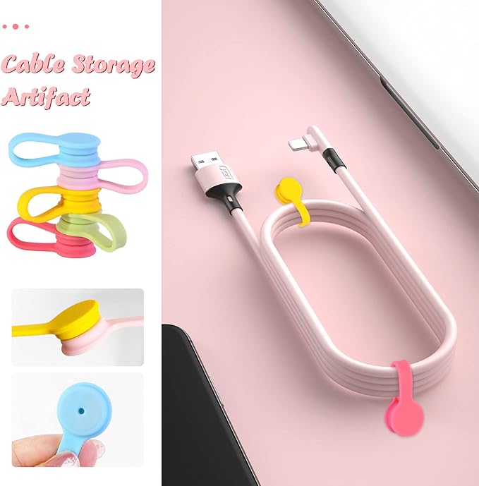 Viaky Magnetic Cable Ties [6-Pack], Reusable Silicone Cord Organizers & Cable Management, Heavy Duty Magnet Twist Wrap Straps for USB, Earphones, Appliance Cords - Macaron Multicolor
