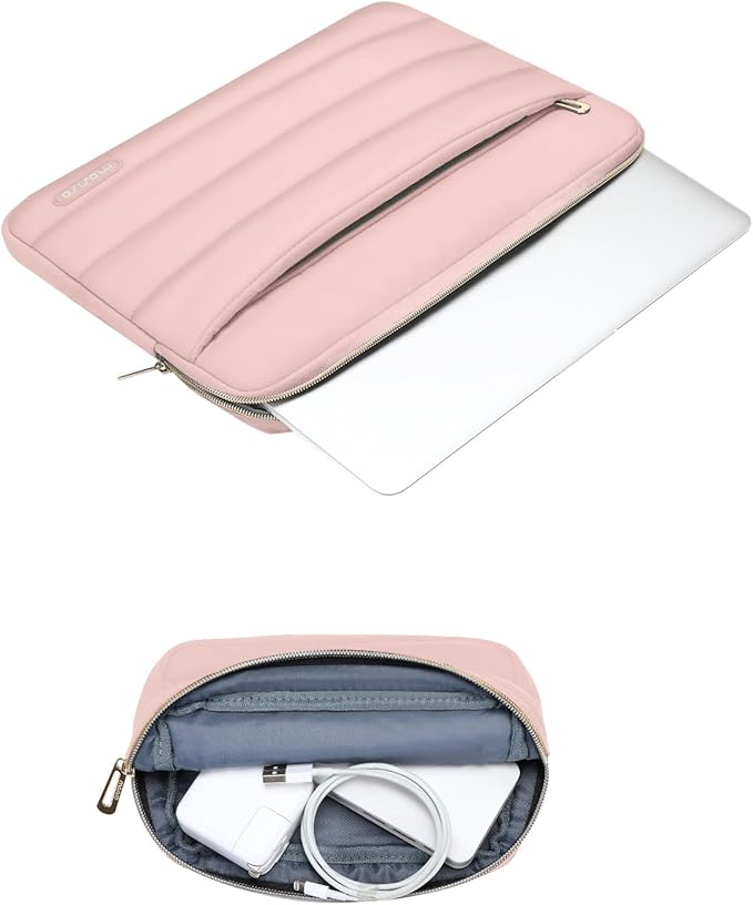 MOSISO Laptop Case 13.3 inch,13-13.3 inch Puffy Laptop Sleeve Compatible with MacBook Neo/Air 13.6 M5 M4 M3 M2 M1/Pro 13/14,HP Dell ASUS Lenovo,Polyester Horizontal Bag with Small Case, Pink