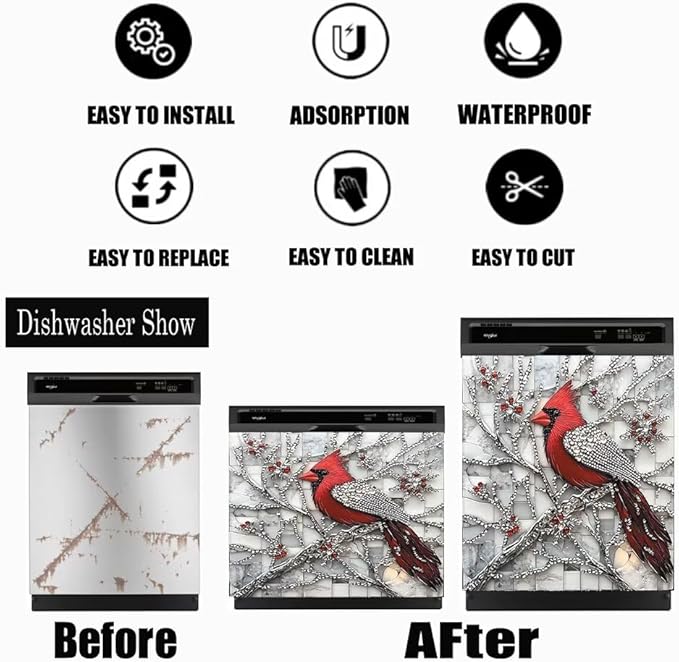 Diamond Branch Cardinal Dishwasher Magnet Cover 23x26 Inch Magnetic Dishwasher Cover Kitchen Decor Refrigerator Magnets Sticker Appliance Protector