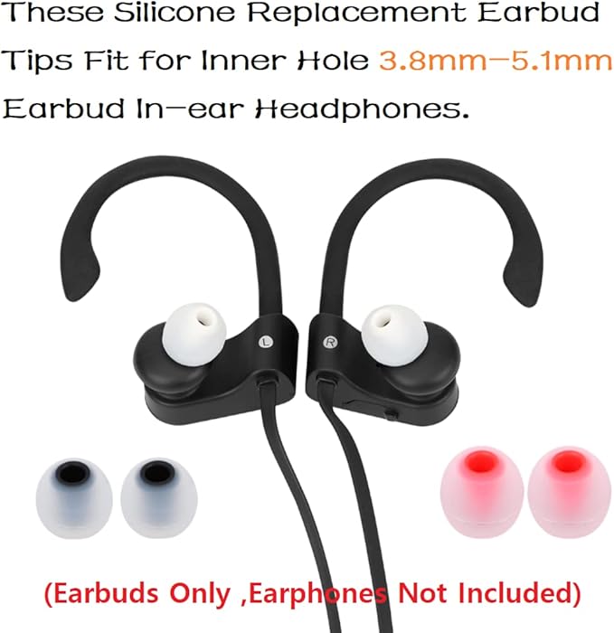 CYADCI Earbud Silicone Ear Tips Replacement Earbuds Gels for Popular In-Ear Headphones Other Inner Hole 3.8mm - 5.1mm 9 Pairs S/M/L
