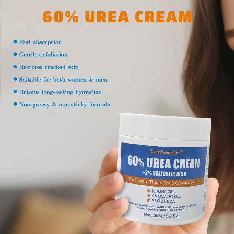 Urea Cream 60 percent for Feet Maximum Strength with 2% Salicylic Acid for Dry Cracked, Soothes and Softens Foot Hands Elbows Knees Heels, Remove Calluses Deep Moistrizing with Aloe Vera, 8.8 oz