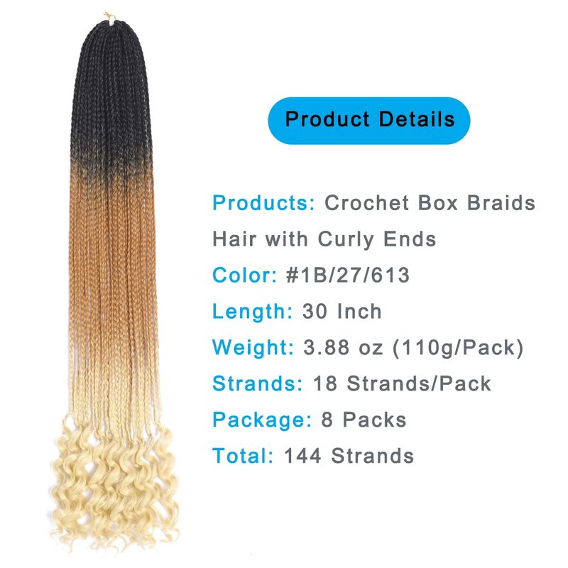 144 Strands Goddess Crochet Box Braids with Curly Ends30 Inch Pre Looped Box Crochet Hair 8 Packs CurlyCrochet Braids for Black Women