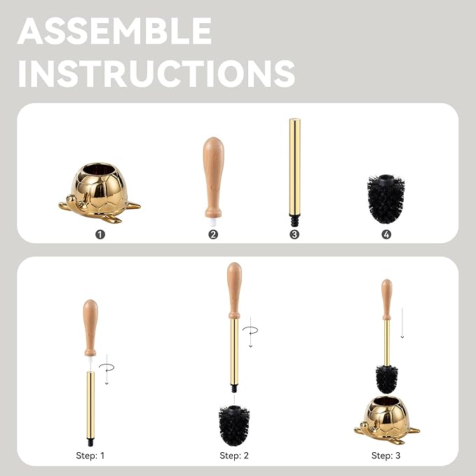 Turtle Base Toilet Brush Set - Gold Ceramic Toilet Scrubber Brush 7.5â Bowl Cleaner with Ergonomic Handle, Mini Cute Bathroom Cleaning Brush - Bathroom Decor