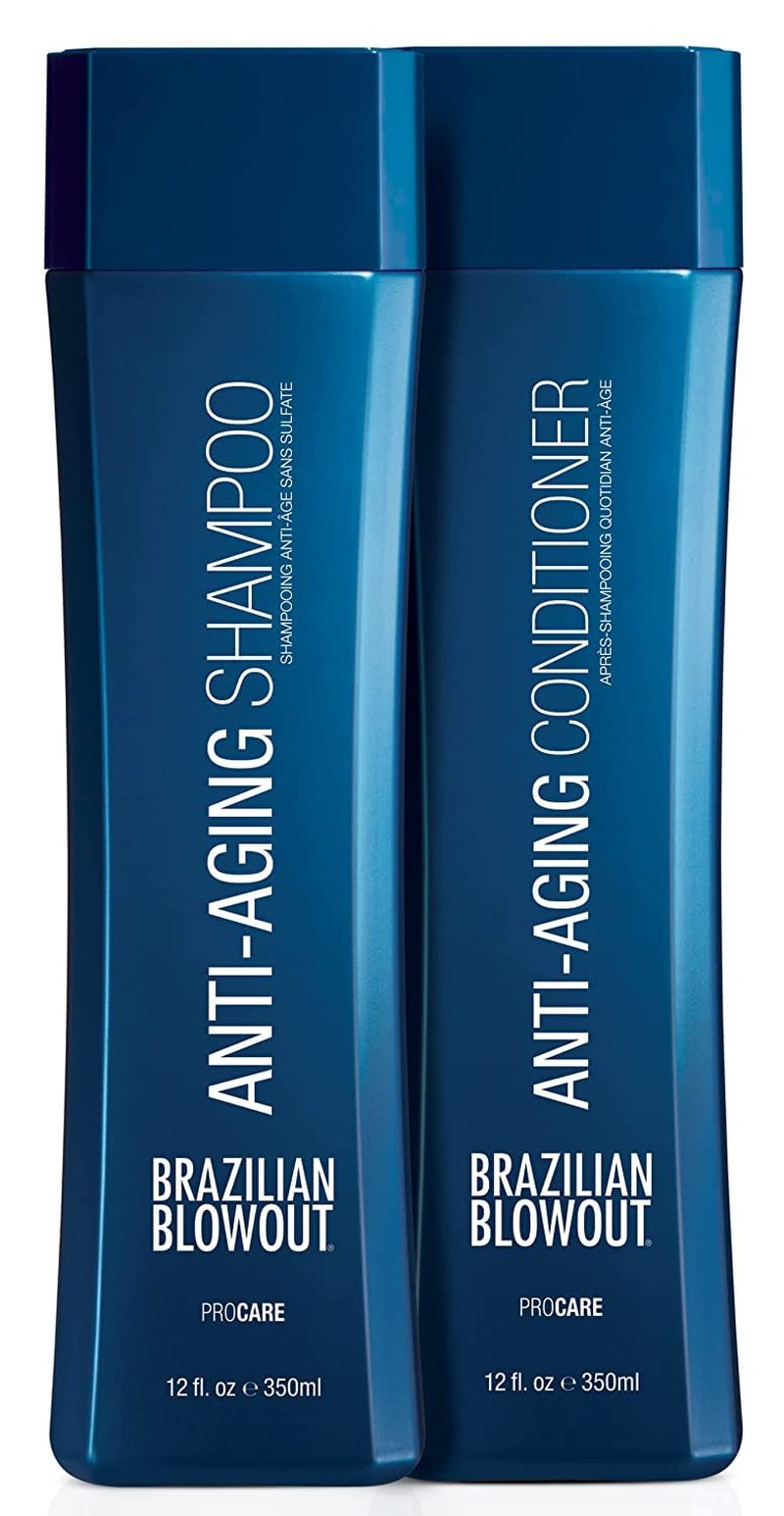 Brazilian Blowout Anti-Aging Shampoo & Conditioner, for Dry Frizzy Hair- Cleanses, Restores Density For Younger-Looking Hair; Sulfate-Free; Paraben-Free