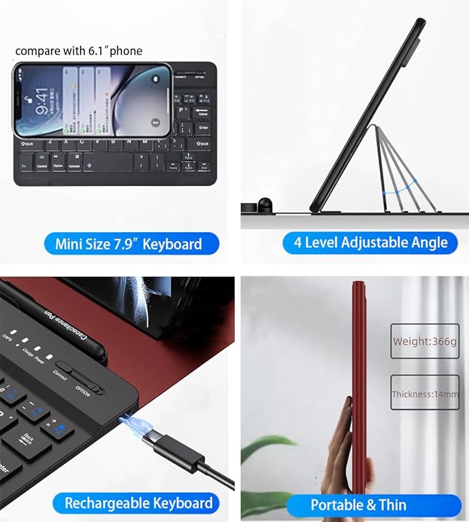 voppton for Samsung Galaxy Z Fold 7 6 5 Keyboard and Mouse, Portable Mini 7.9 inch Bluetooth Keyboard with Leather Case and Capacitive Pen, 4 in 1 Set for Z Trifold Fold7 Accessories