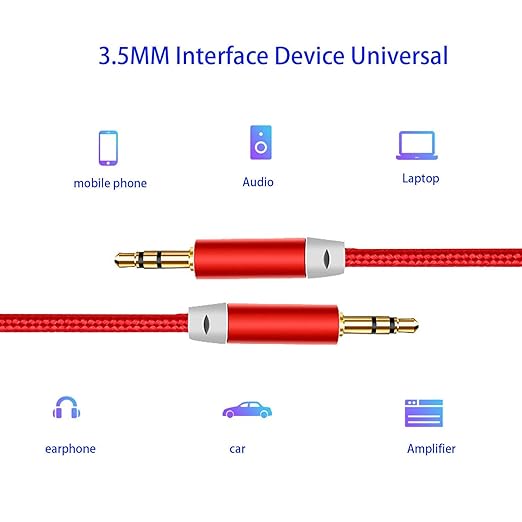 Faoyliye 3.5mm Nylon Braided Stereo Audio Cable,(3 Pack) 4.9ft/1.5m Male to Male Aux Cord Audio Cord Compatible iPhones, iPads and Other 3.5mm DC Plug Port Device (Red)