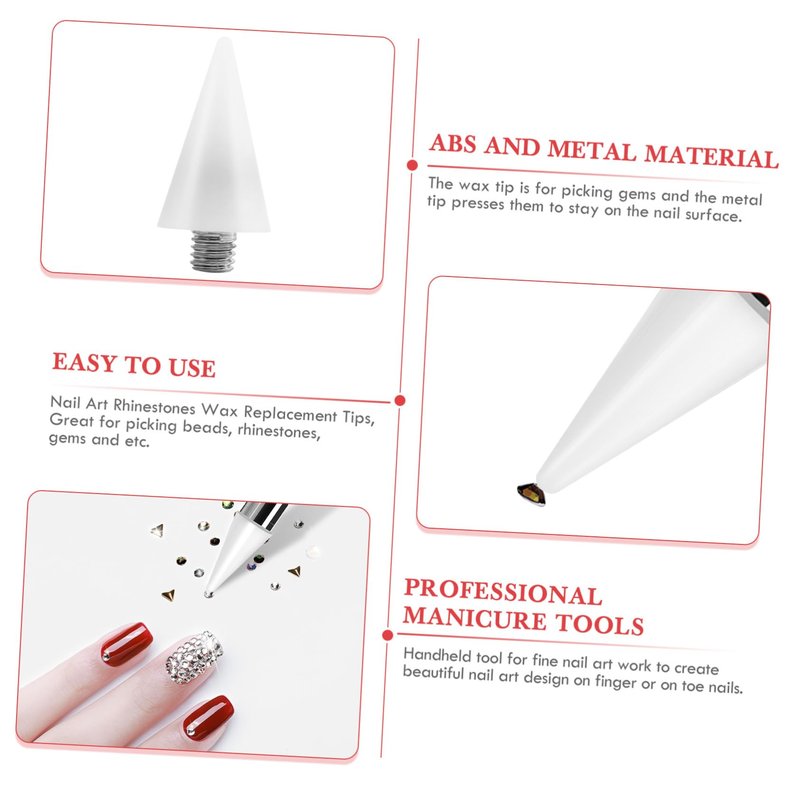 Beaupretty Nail Rhinestones Picker Wax Replacement Tips Point Drill Pen Head for Dual Ended Wax Nail DIY Art Decoration,10Pcs