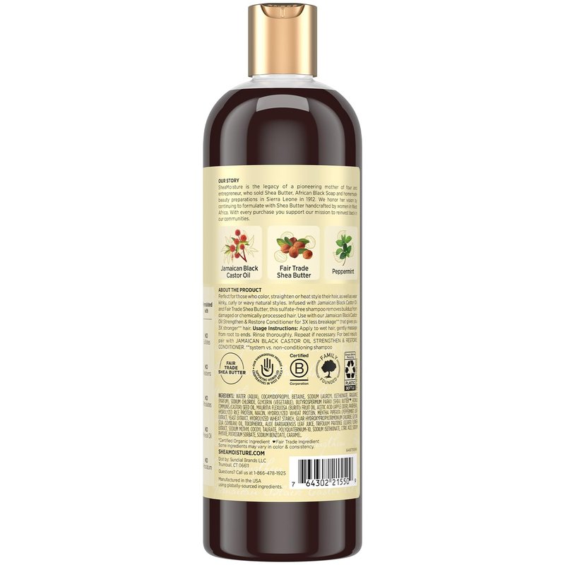 Shea Moisture Jamaican Black Castor Oil Strengthen & Restore Shampoo 2-Pack, 16 Oz Ea